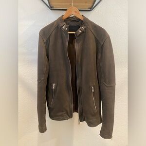 *** AMAZING AllSaints CORA Dark Brown Suede Leather Jacket - Large ***